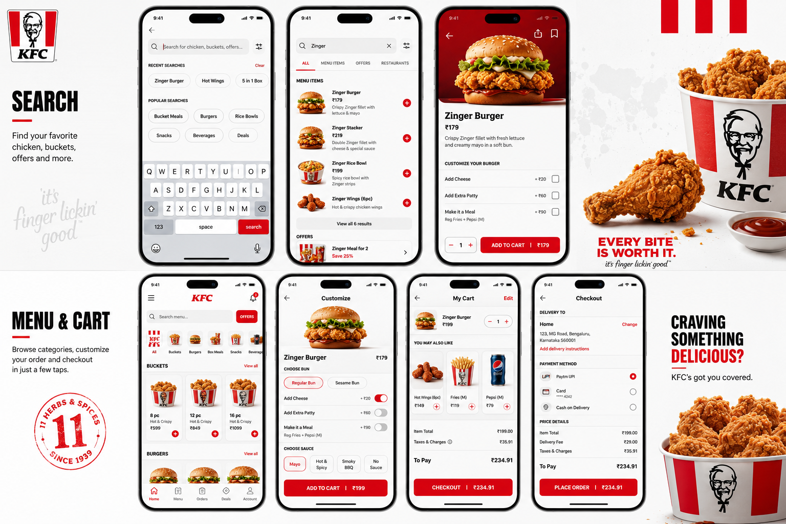 KFC App — Search & Menu