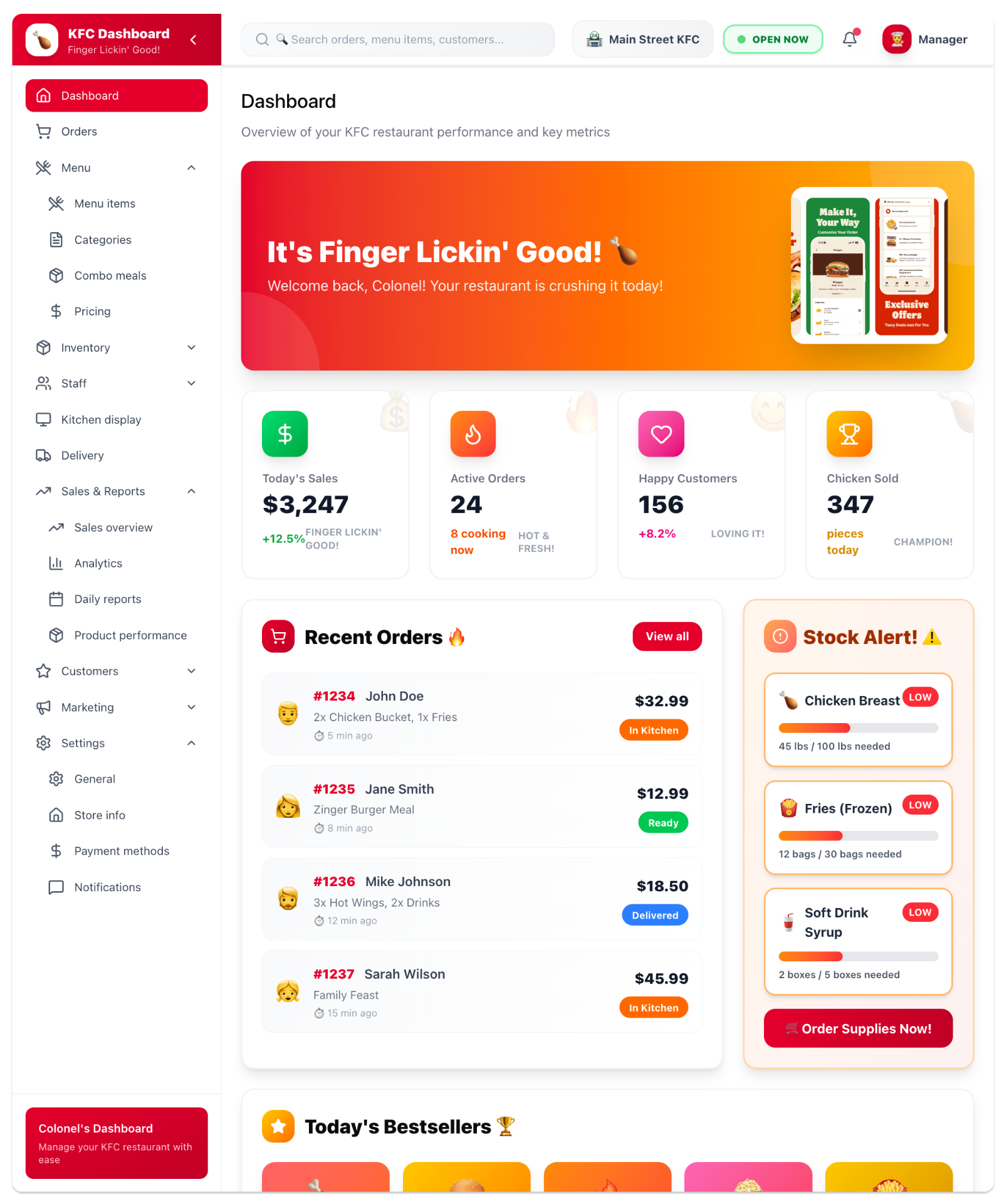 KFC Manager Dashboard